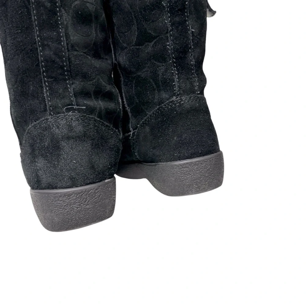 Coach Tullip Signature Print Suede Black‎ Leather Fleece Winter Boots Womens 5 B